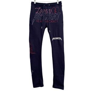 Ricchezza Lovers Retreat Sweatpants Navy Blue Embroidered Small